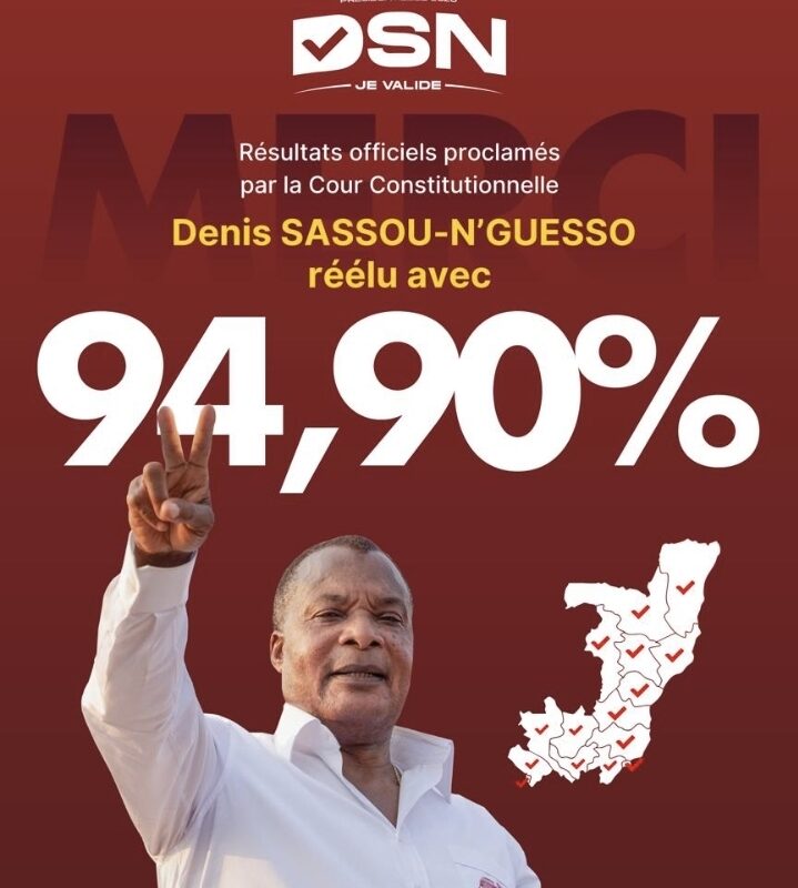 PRÉSIDENTIELLE : LA COUR CONSTITUTIONNELLE CONFIRME LA VICTOIRE DE SASSOU NGUESSO AVEC 94,90 % DES SUFFRAGES
